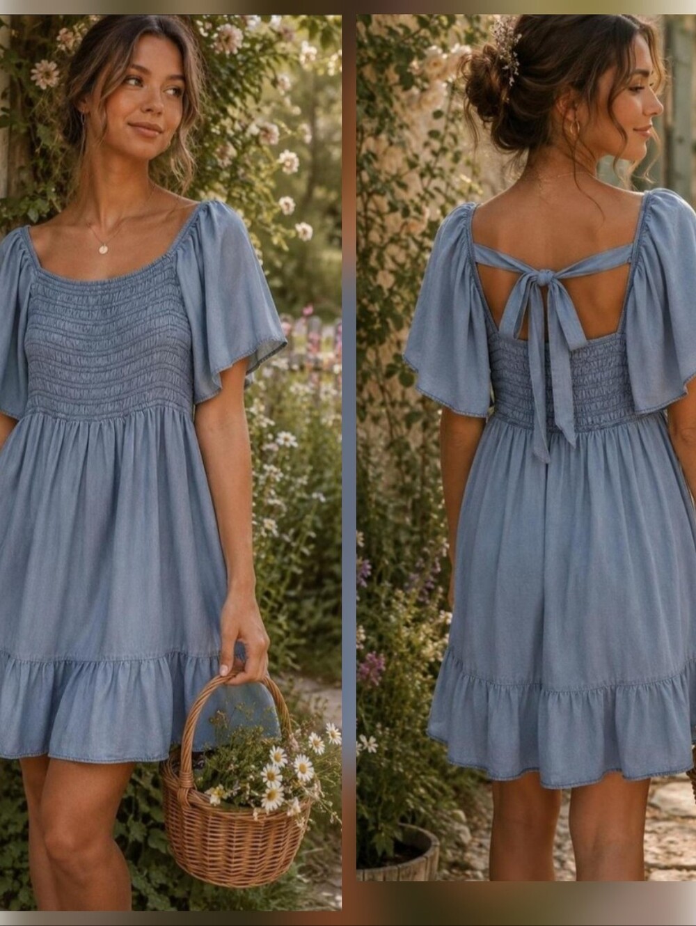 New no tags sweet wanderer 1X soft flowy tie back denim looking dress